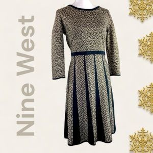 Nine West Gold & Black Knit Sweater Sparkle Dress Sz S